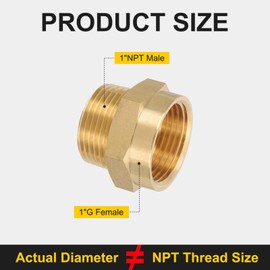 PATIKIL 1" G Female x 1" NPT Male Brass Pipe Fitting, Pipe Extension Connectors Reducer Adapter for Air LP Gas with PTFE Tape - 1PCS