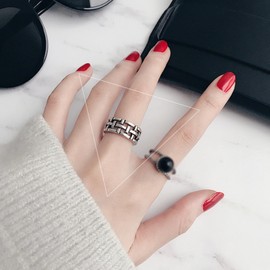 S925 Sterling Silver Adjustable Wide Open Band Ring – Unisex Creative Minimalist Ring, Trendy Finger Ring for Men & Women, Adjustable Size 4-8 (Wide Weave)