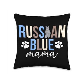 Russian Blue Cat Mom Russian Blue Cat Lover Mama Russian Blue Cat Owner Throw Pillow, 16x16, Multicolor