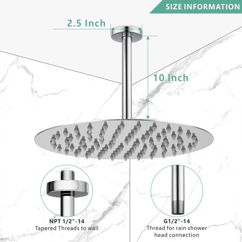 Voolan Shower Arm with Flange, Ceiling Mounted Fixed Shower Pipe,