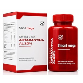 SMART MEGA Astaxantina 10 Ultra Pura con Omega 3, Protección Avanzada para Ojos, Corazón y Células, 30 Cápsulas                                       