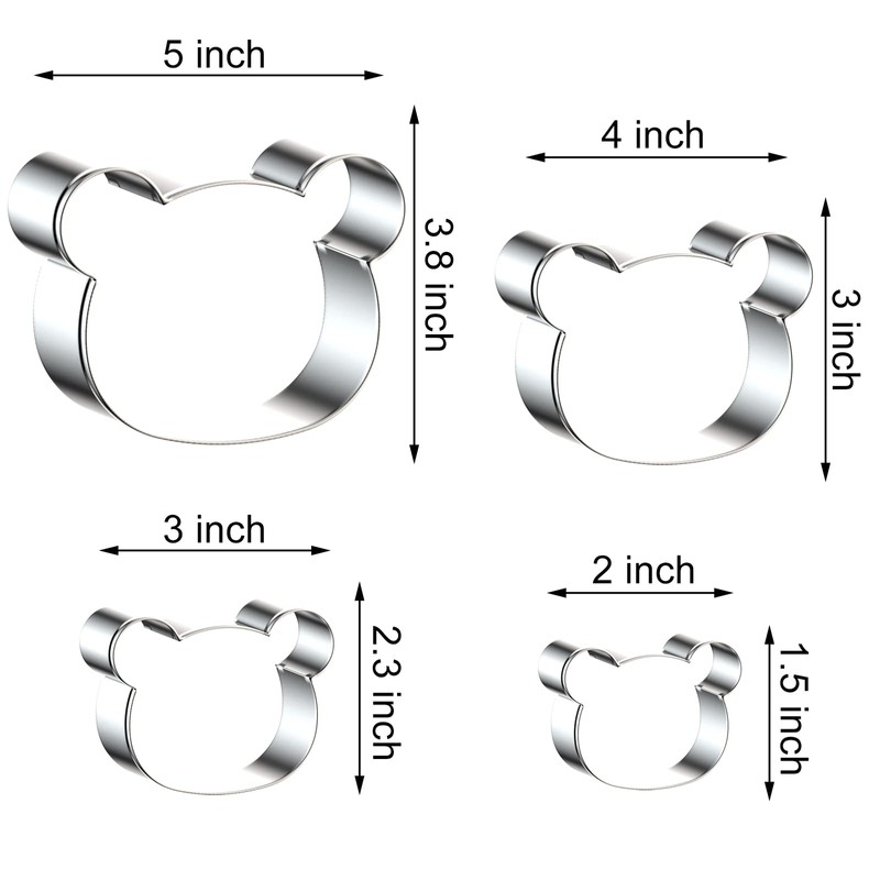 Teddy Bear Head Cookie Cutter Set Large - 5", 4",