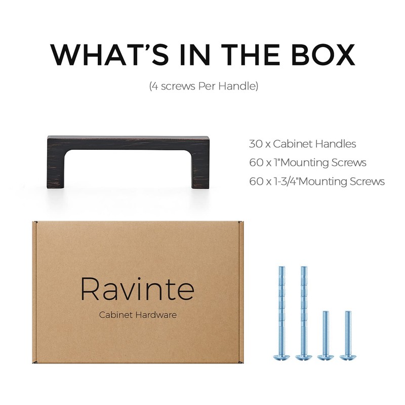Ravinte 30 Pack Solid 3 Inch Square Cabinet Handles Oil-Rubbed
