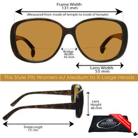 proSPORT Womens Polarized Bifocal Reading Sunglasses Brown Lens Tortoise Frame Oversize Jackie 2.50
