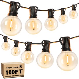 100FT LED Outdoor String Lights Patio Light with 52 Shatterproof G40 Dimmable Globe Bulb, 2-Pack 50FT Waterproof Outside Hanging String Light for Christmas Backyard Porch Balcony Gazebo Party