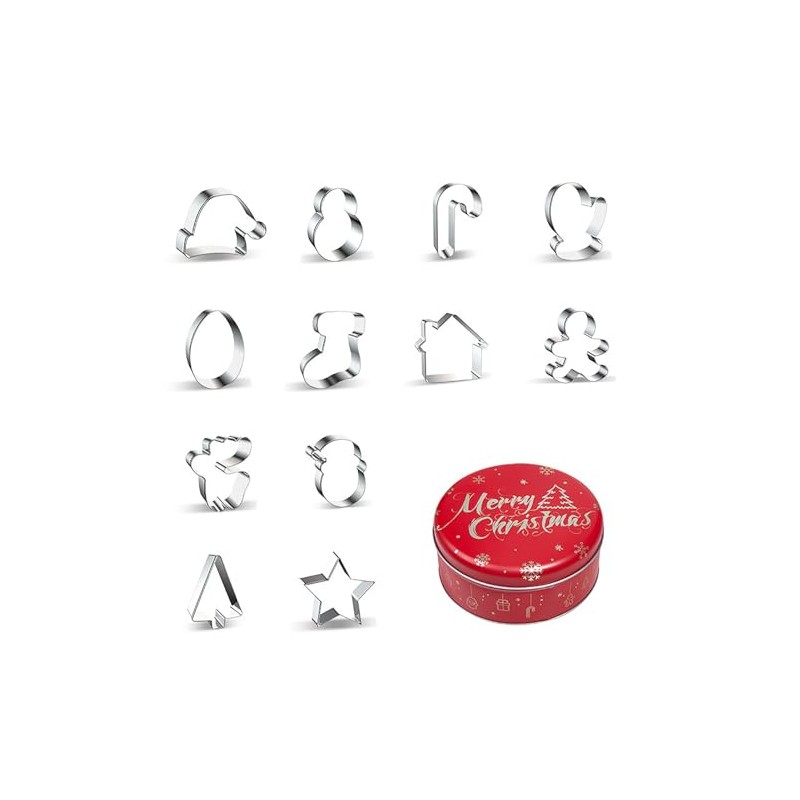 WDYJMALL Christmas Cookie Cutters 12-Pc Set - Santa Hat Snowman