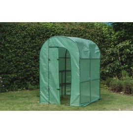 Gardman R08768 Walk in Greenhouse with Round roof, Side Zipper Entry and Shelving Included. Reinforced polyethylene Cover for Long Life. Dimensions: 75" x 50" x 78" inches (LxWxH), Green