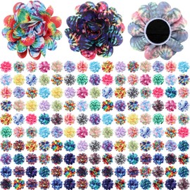 Sadnyy 150 Pcs Dog Flower Bow Collar Bulk Spring Multi-Color Charms Pet Bow Collar Set Grooming Pet Flower Pet Ties for Small Medium Large Puppy Accessories(Tie Dye)