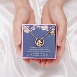 XINIYUGGR Unicorns Gifts for Girls Kids, 16K Gold/White Gold Plated Colorful Moon Stars Pendant Unicorn Necklaces for Girls Jewelry Initial Unicorn Necklace Birthday Christmas Gifts