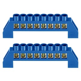 8 Positions Blue Terminal Block Bus Bar Brass Ground Bar with Screw Terminals for Electrical Box (Pack of 2)