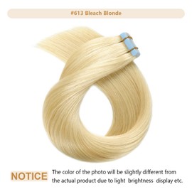 YILITE Tape in Hair Extensions Human Hair 12 inch #613 20pcs 40g Tape in Hair Extensions Real Human Hair Silky Seamless Straight Tape in Human Hair Extensions 613 Bleach Blonde Tape ins Remy Human Hair（12inch #613）