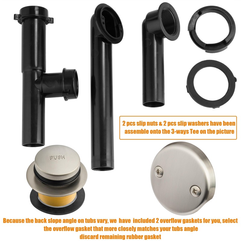 Artiwell 1-1/2" Black Tubular Bath Drain Kit with Tip-Toe Bath