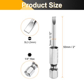 HARFINGTON 5pcs SL3 Slotted Screwdriver Bits 3mm Slotted Tip 1/4" Hex Shank 50mm (2") Long Magnetic Flat Head S2 Steel Screw Driver Drill Bits Industrial Power Tools