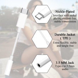 Hocklliy 2PCS USB C to 3.5mm Jack USB C Headphone Adapter, USB C to 3.5mm Jack Audio Adapter, Auxiliary Digital Audio Headphone Adapter, Auxiliary to USB C Headphone Adapter