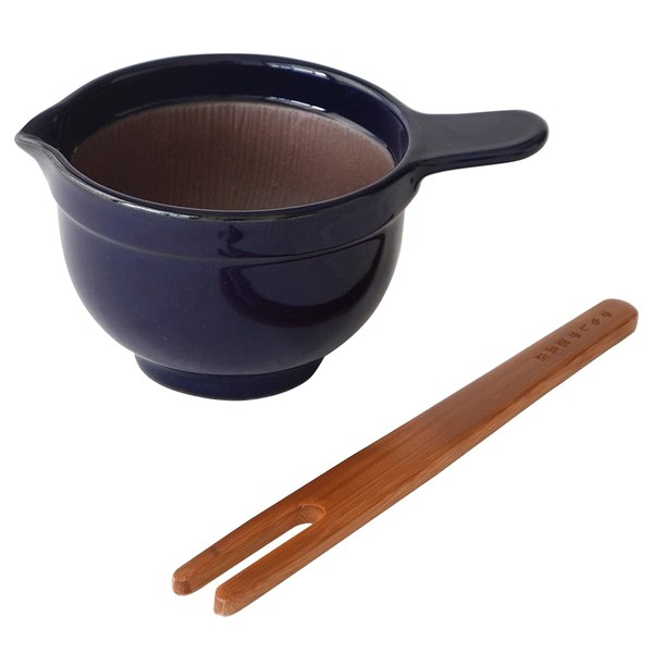 Kamoshita Tools Shop Nattou Bee, Normally with Sprinkle Rod, Bamboo Natto Pot, Small Bowl, Banko Ware, Made in Japan (Indigo)