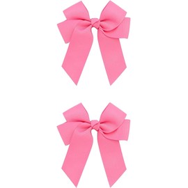 Ribbed ribbon bow Hair Bows Boutique Hair ClipTeens Hairpin Headwear Set of 2 (Pink, One size)