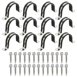 PATIKIL 12Pcs Pipe Clamps, 2-1/4 Inch 304 Stainless Steel Rubber Cushioned U Bracket Conduit Clamps Pipe Strap Wire Clips with Hexagonal Screw for Tube Hose Cord Installation, 57mm