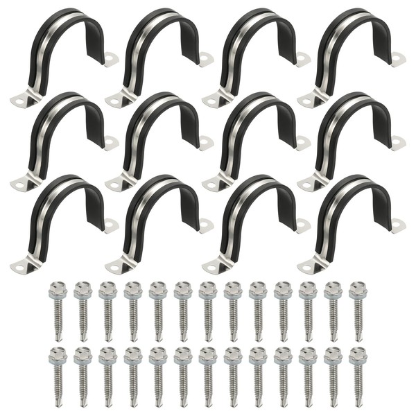 PATIKIL 12Pcs Pipe Clamps, 2-1/4 Inch 304 Stainless Steel Rubber