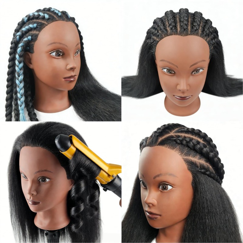 100% Real Hair Braiding Mannequin Head, Black Mannequin Head for