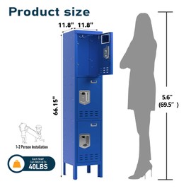 BUTISOW Lockers,Metal Locker, Lockers for Employees,Storage Locker with 3 Doors, Card Slot,Lockable Steel Locker for Gym,School,Home,Office,Garage,Assembly Required