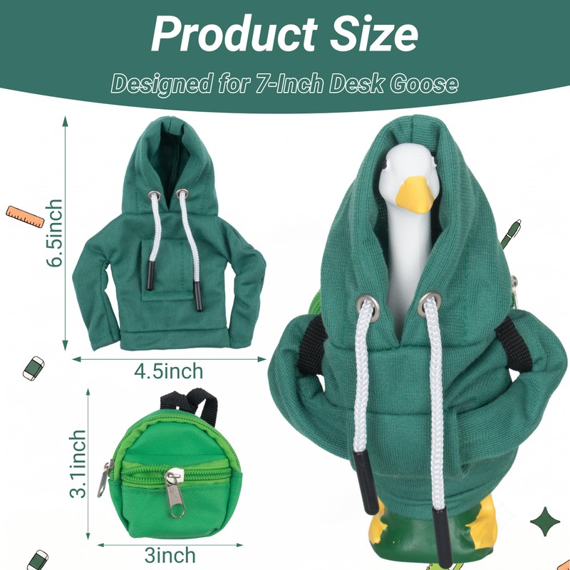 7 Inch Desk Goose Outfit Green Hoodie and Mini Backpack