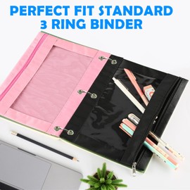 Pencil Pouch for 3 Ring Binder: 3 Pack Clear Pencil Pouch with Smooth Zipper| Large Capacity Binder Pencil Pouch| Cute Pencil Pouch School Office Organizer for Teens Girls Adults Student, 3 Colors