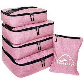 5pc Packing Cubes Set Large Travel Luggage Organizer 4 Cubes 1 Laundry Pouch Bag (Snow Pink)
