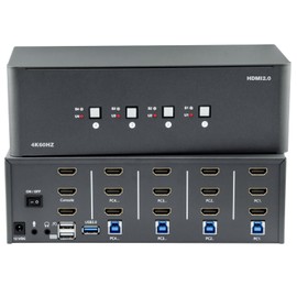 KVM Switch 3 Monitors 4 Computers,HDMI 4k@60Hz KVM Switch with 4 USB 3.0 Port and 3.5mm Audio,2 Computers Share One Set of Leyboard, Mouse and 1 Monitors,Supports Windows/Mac/Linux, Plug-and-Play
