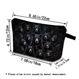 YULUENZE Black Bear Makeup Bag Cute Small Organizer Bag with Zipper Black Bear Cosmetic Bag Aesthetic Birthday Present for Women Friends