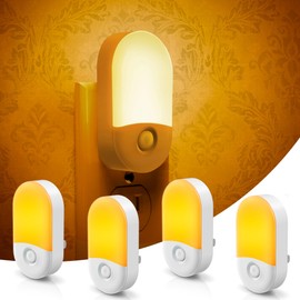 Amber Night Light, LOHAS Night Lights Plug into Wall[4 Pack], 0.6W 2000K LED Night Light, Dusk to Dawn Sensor, 30/60LM Adjustable Brightness, Automatic Low Blue Night Light for Kid, Bathroom, Hallway