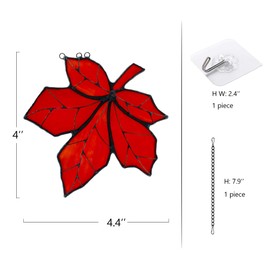 HAOSUM Maple Leaves Stained Glass Window Hanging,Fall Leaf Decorations, Suncatcher for Window,Stained Glass Maple Leaves Window Decoration for Office Party Home Decor Gifts for Women（Red）