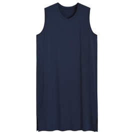 Latuza Men's Bamboo Viscose Nightshirt Sleeveless Sleep Shirt, Navy, Medium