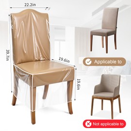 Lemecima 4 Pack Plastic Dining Chair Protectors with Backrests - Waterproof Thickened PVC Seat Covers Removable Washable Slipcover Keeping Chair Away from Water Dust Pet Hair Paws Claws