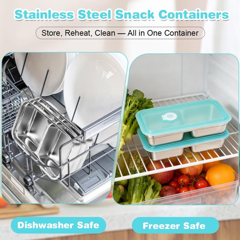 YQL 3 Pack Stainless Steel Snack Containers with Lids, Double
