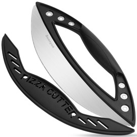 Suanyok Premium Pizza Cutter Rocker Blade with Cover, 12" Stainless Steel Large Wheel Slicer-Food Vegetable Chopper Kitchen Gadgets, Black
