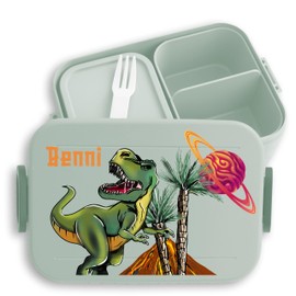 Bento Box Midi Mepal Bento Box - Dino Dinosaur - Lunch Box with Dinosaur Motif for Children Lunch Box with Dino Design for School Children Portable Dino Lunch Box for School - 900 ml - Sage Green