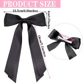 2PCS Hair Ribbon Bows,Large Silky Satin Hair Bows Hair Clip With Long Tail,Slides Metal Clips,Bow Hair Clips for Women Girls and kids(Black,Beige)