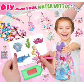 Decorate Your Own Water Bottle for Gifts for Girls - diy friendship bracelet,Christmas/Easter/Birthday Gift Ideas, Fun DIY Activity Crafts for Kids, Great Gift for Little Girl((Purple Mermaid)