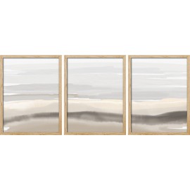 SIGNWIN Framed Pastel Watercolor Wall Art, Set of 3 Gray Paint Strokes Wall Decor Prints, Nature Wilderness Wall Décor for Living Room, Bedroom - 8"x10" Natural