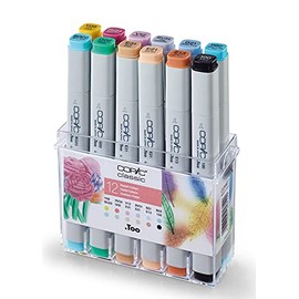 COPIC Classic Set "Pastell-Farben", 12er Set im Acryl-Display, Twin Marker mit einer mittelbreiten und einer feinen Spitze