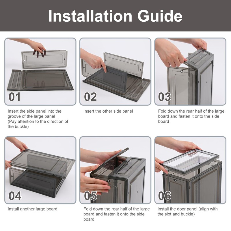 KUILONG 6-Pack Stackable Shoe Boxes with Magnetic Closure, Transparent Gray