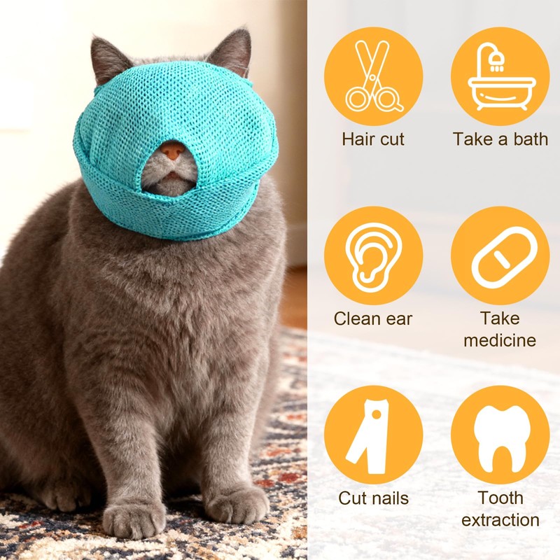 2Pcs Breathable Cat Muzzle with Soft Mesh Covered, Cat Muzzle