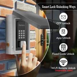 WeHere Key Lock Box Outdoor, Wall Mount Lockbox for Outside, OTP/Fixed Password, APP Bluetooth/Wi-Fi, Spare Key Unlock, Smart Keybox for Home, Realtors, Apartments, Garage, Store, Office