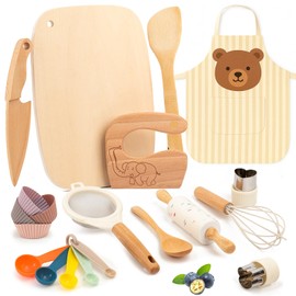 Wooden Kids Safe Knife Baking Set for Real Cooking Toddler Montessori Kitchen Tools, Cooking and Baking for Kids Little Chefs