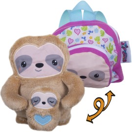 Zipstas Families 3-in-1 Girls Sleepover Bag Reversible Backpack Cuddly Sloth Mummy and Baby Soft Toys and Medium Sized Bag