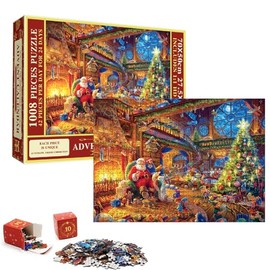 Advent Calendar 2024 Jigsaw Puzzle,Christmas Cottage Puzzle with Santa,1008 Pieces Christmas Family Holiday Puzzle,24 Boxes Puzzle for Christmas Countdown,Christmas Home Decors Gift for Adult,Kids