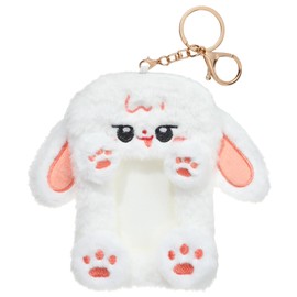NEWEST Cute Plush Kpop Photocard Holder with Keychain, Soft Fuzzy Bunny ID Badge Holder Card Cover