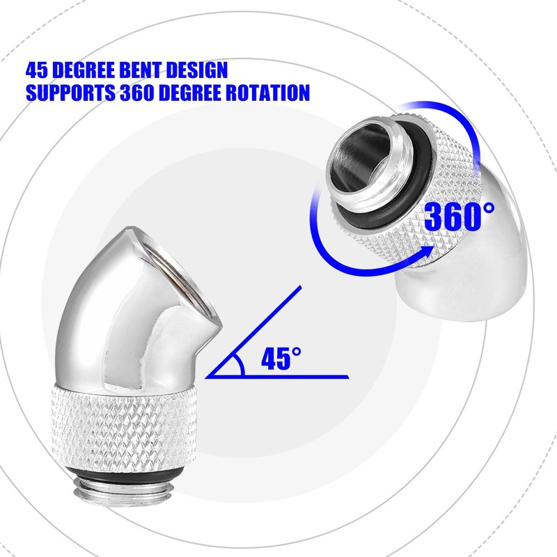 G1/4 Thread Water Cooling Fitting 45 Degree Elbow 360 Degree