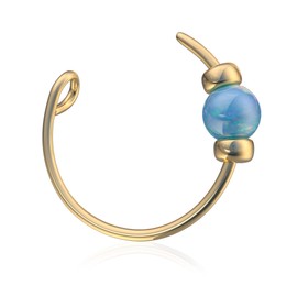 Fake Gold Nose Ring Blue Opal For Woman – 14K Gold Filled 24G 8mm Fake Nose Hoop Piercing – 2mm Opal 1mm Gold Beads – Birthday Mother's Day Anniversary Gift