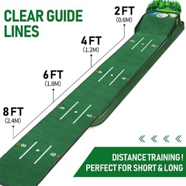 Golf Putting Mat with Water and Bunker Hazards – Extra Long at 9.4 Feet with Back Hedge, Automatic Ball Return, Range Markers for Golfers